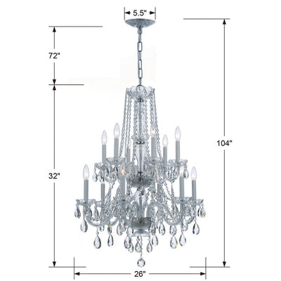 Traditional Crystal 12 Light Hand Cut Crystal Polished Chrome Chandelier Chandelier Crystorama