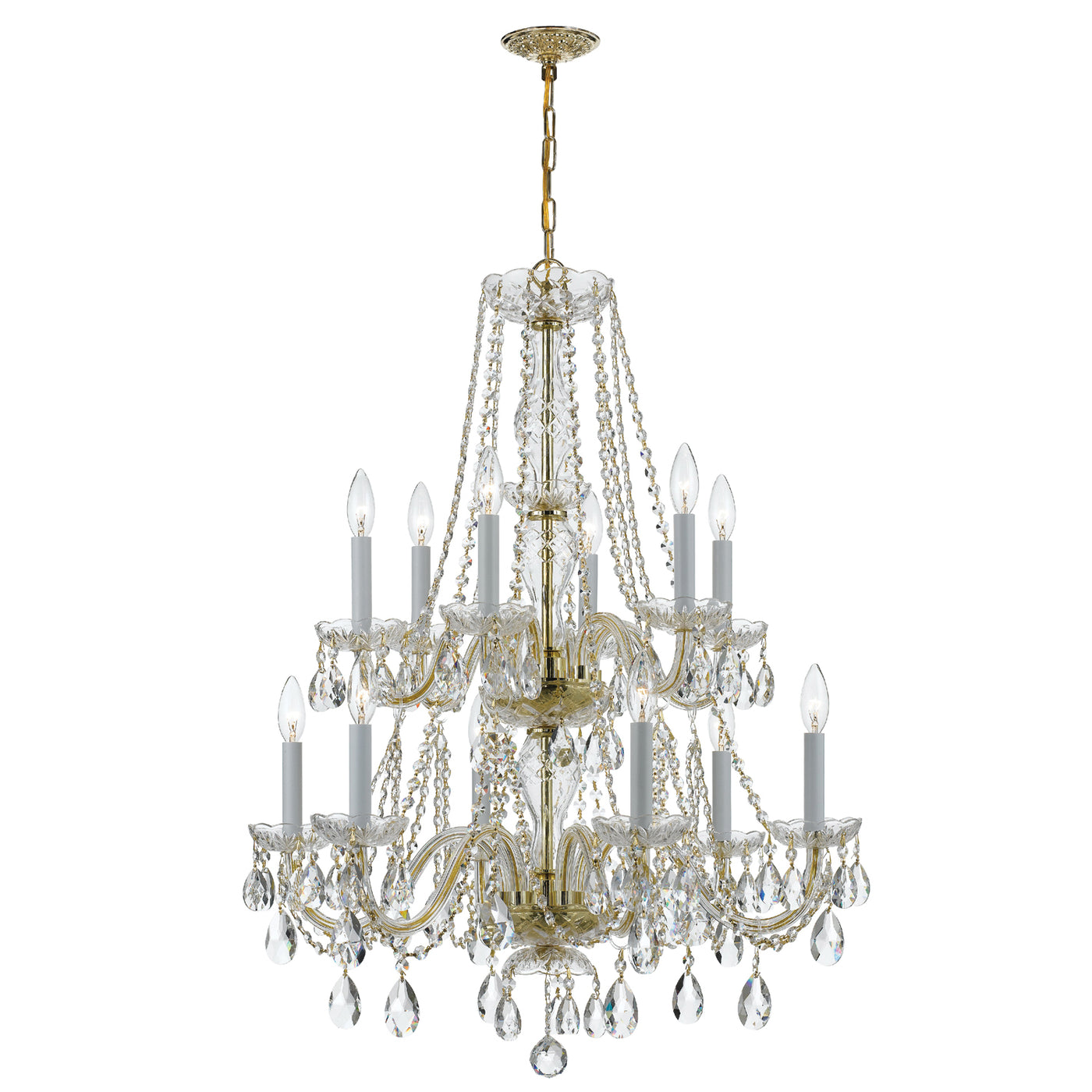 Traditional Crystal 12 Light Hand Cut Crystal Polished Brass Chandelier Chandelier Crystorama