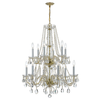 Traditional Crystal 12 Light Hand Cut Crystal Polished Brass Chandelier Chandelier Crystorama