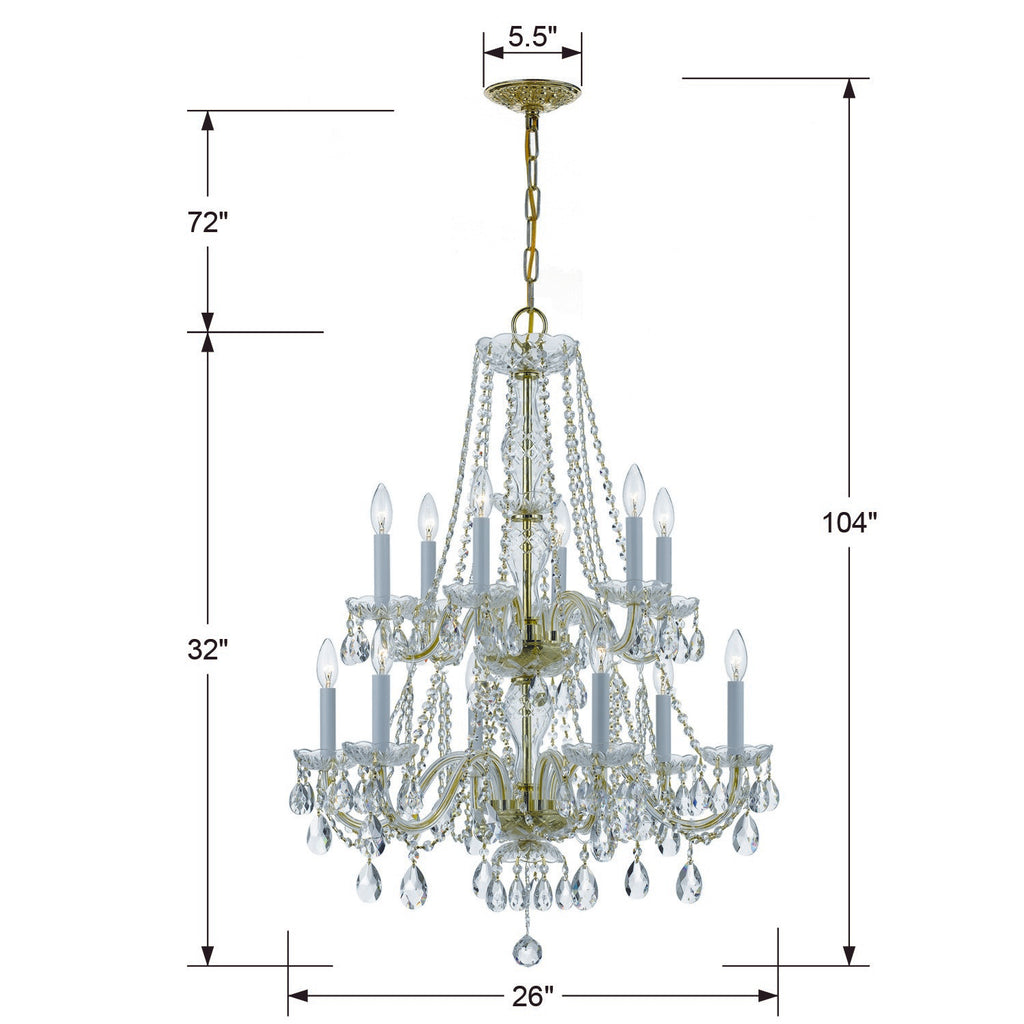 Traditional Crystal 12 Light Hand Cut Crystal Polished Brass Chandelier Chandelier Crystorama