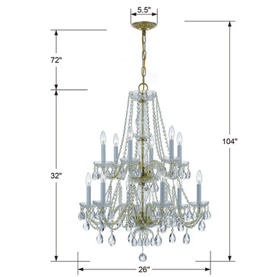 Traditional Crystal 12 Light Spectra Crystal Polished Brass Chandelier Chandelier Crystorama