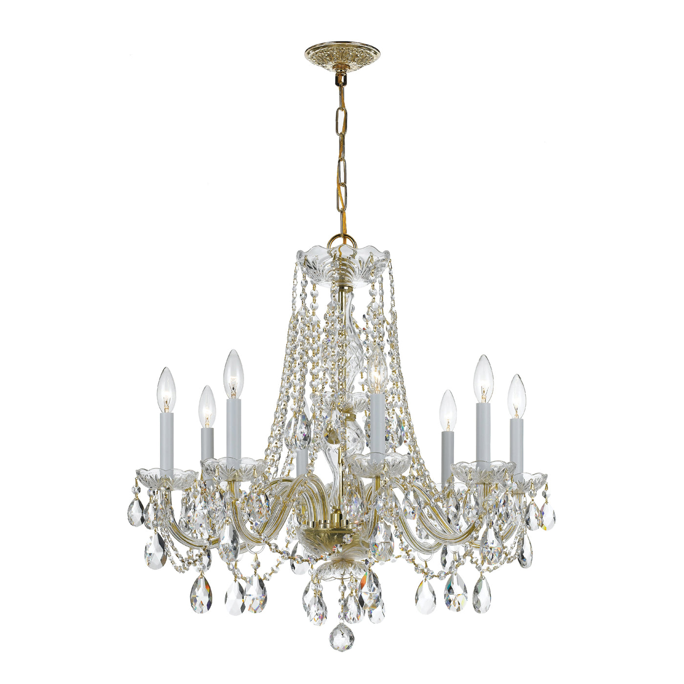 Traditional Crystal 8 Light Hand Cut Crystal Polished Brass Chandelier Chandelier Crystorama