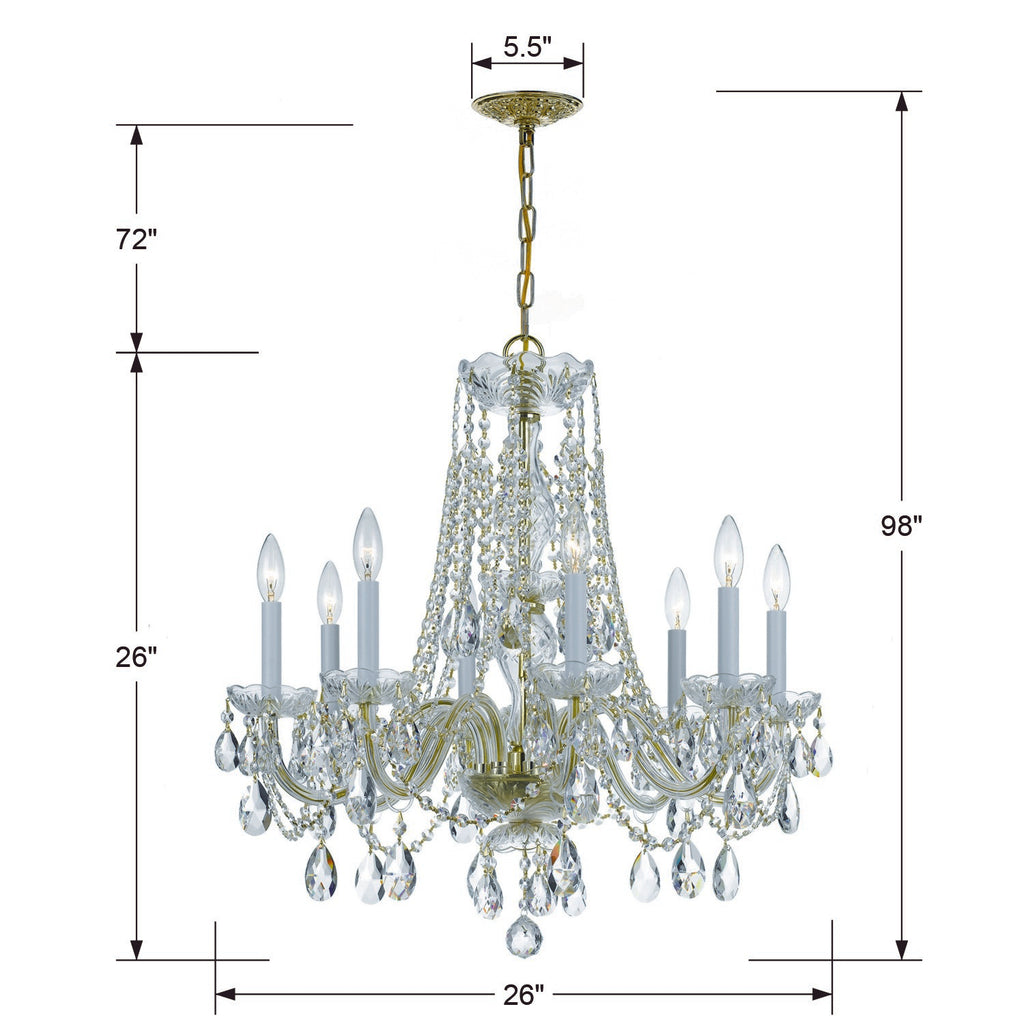 Traditional Crystal 8 Light Hand Cut Crystal Polished Brass Chandelier Chandelier Crystorama