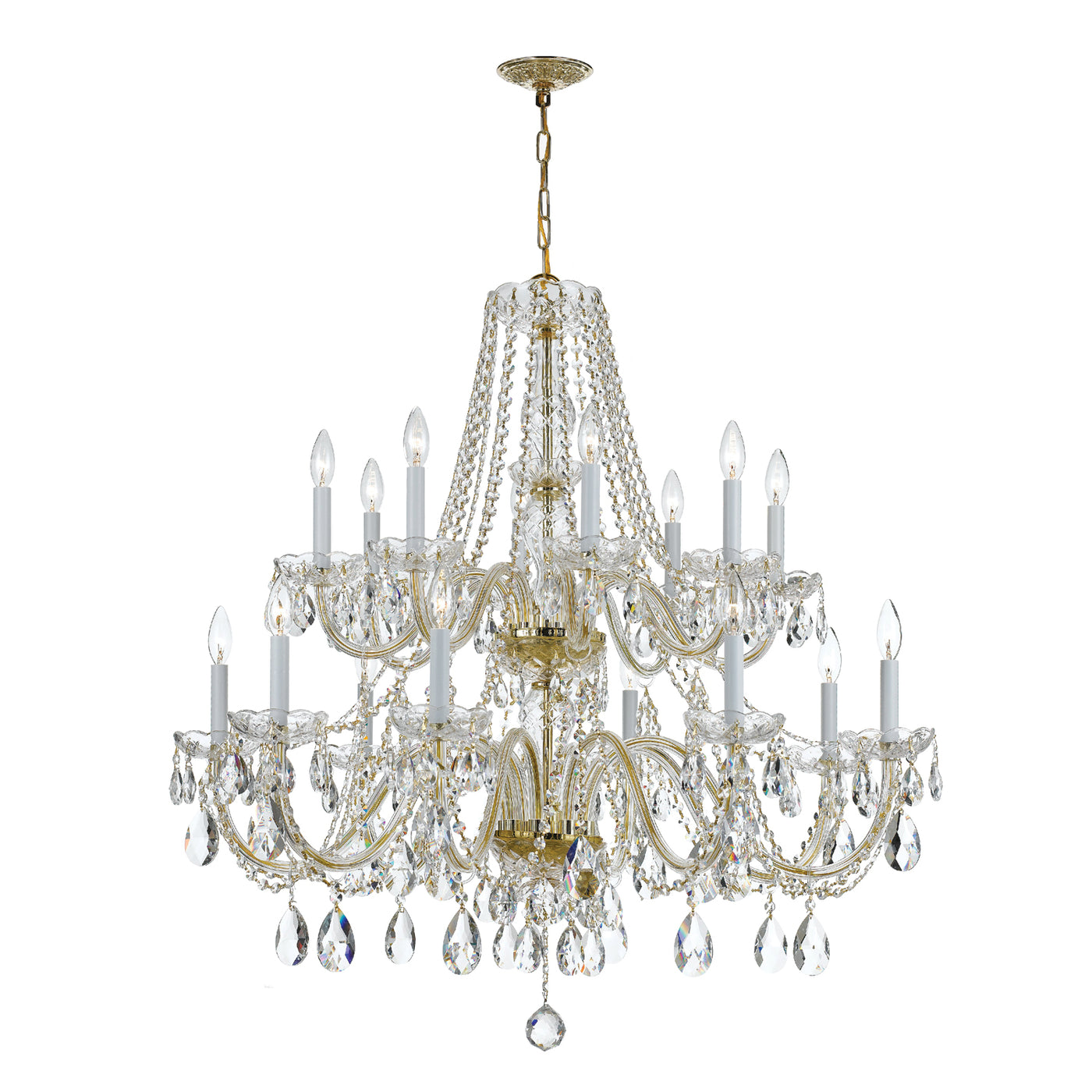 Traditional Crystal 16 Light Hand Cut Crystal Polished Brass Chandelier Chandelier Crystorama