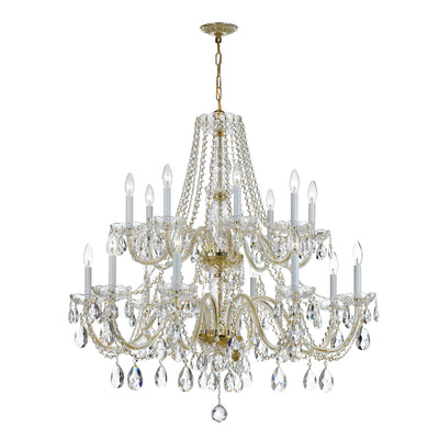 Traditional Crystal 16 Light Hand Cut Crystal Polished Brass Chandelier Chandelier Crystorama