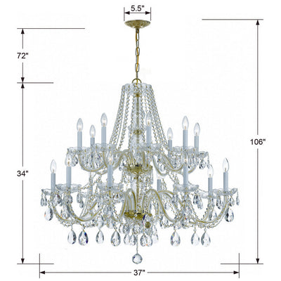 Traditional Crystal 16 Light Hand Cut Crystal Polished Brass Chandelier Chandelier Crystorama