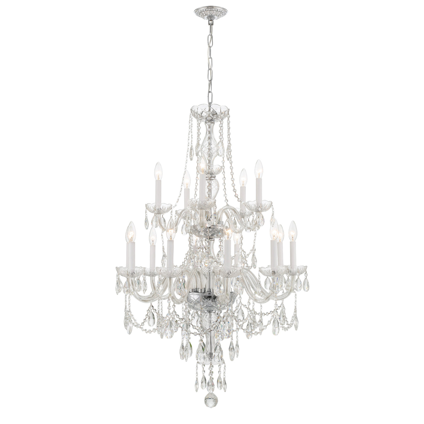 Traditional Crystal 15 Light Hand Cut Crystal Polished Chrome Chandelier Chandelier Crystorama