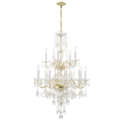 Traditional Crystal 15 Light Hand Cut Crystal Polished Brass Chandelier Chandelier Crystorama