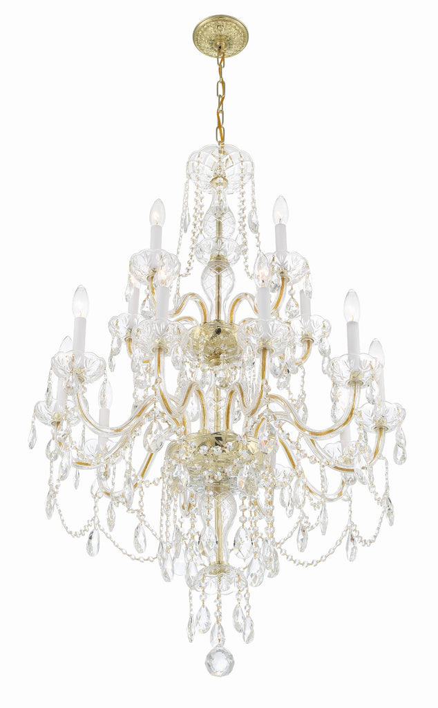 Traditional Crystal 15 Light Hand Cut Crystal Polished Brass Chandelier Chandelier Crystorama