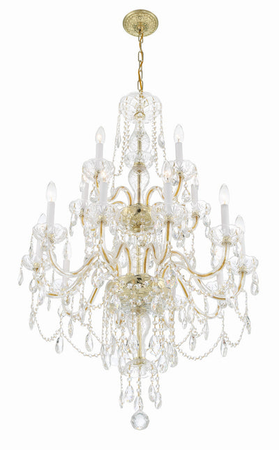 Traditional Crystal 15 Light Hand Cut Crystal Polished Brass Chandelier Chandelier Crystorama