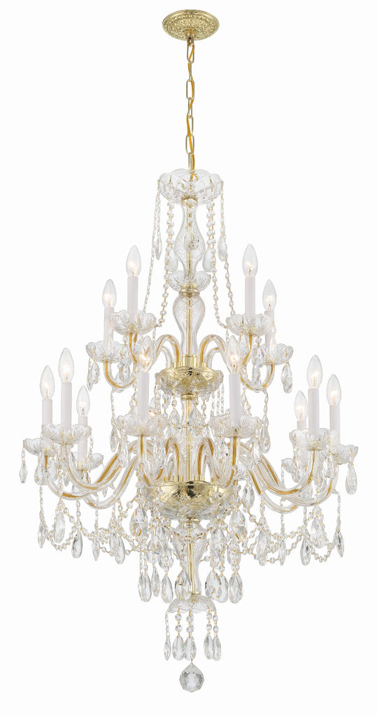 Traditional Crystal 15 Light Hand Cut Crystal Polished Brass Chandelier Chandelier Crystorama