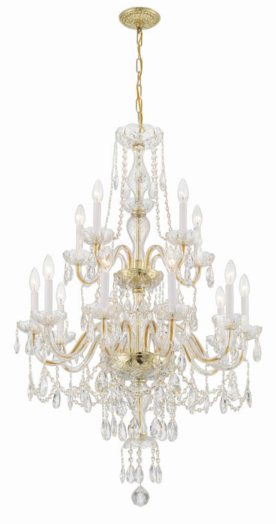 Traditional Crystal 15 Light Hand Cut Crystal Polished Brass Chandelier Chandelier Crystorama