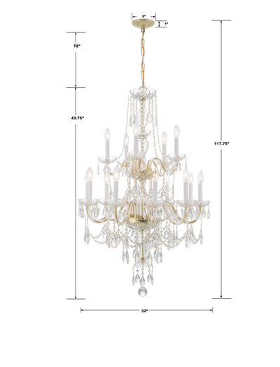 Traditional Crystal 15 Light Hand Cut Crystal Polished Brass Chandelier Chandelier Crystorama