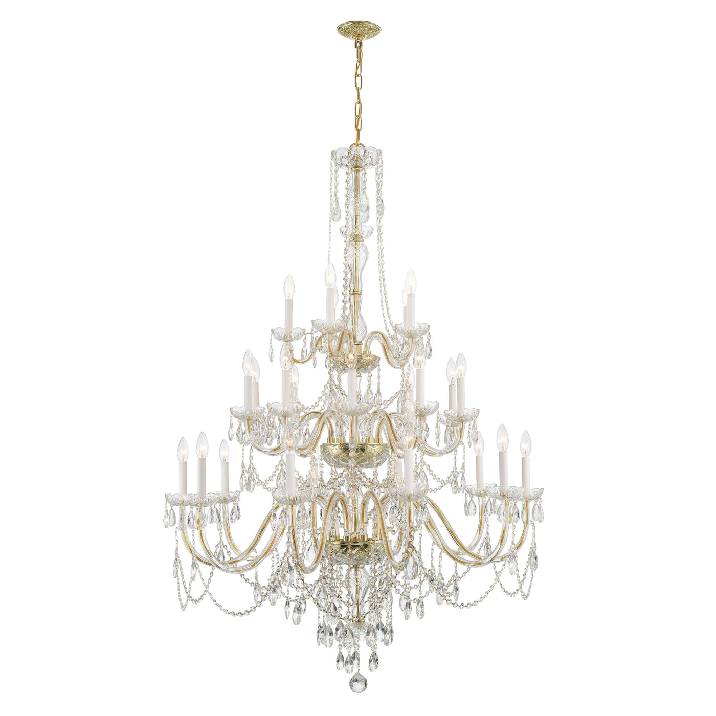 Traditional Crystal 25 Light Hand Cut Crystal Polished Brass Chandelier Chandelier Crystorama