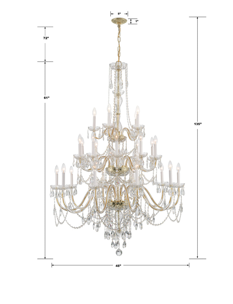 Traditional Crystal 25 Light Hand Cut Crystal Polished Brass Chandelier Chandelier Crystorama