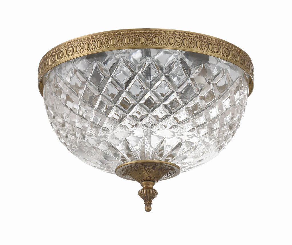 Crystorama 2 Light Olde Brass Crystal Flush Mount Semi Flush Crystorama