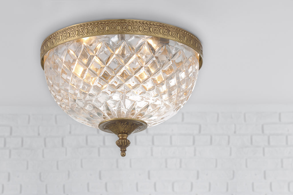 Crystorama 2 Light Olde Brass Crystal Flush Mount Semi Flush Crystorama