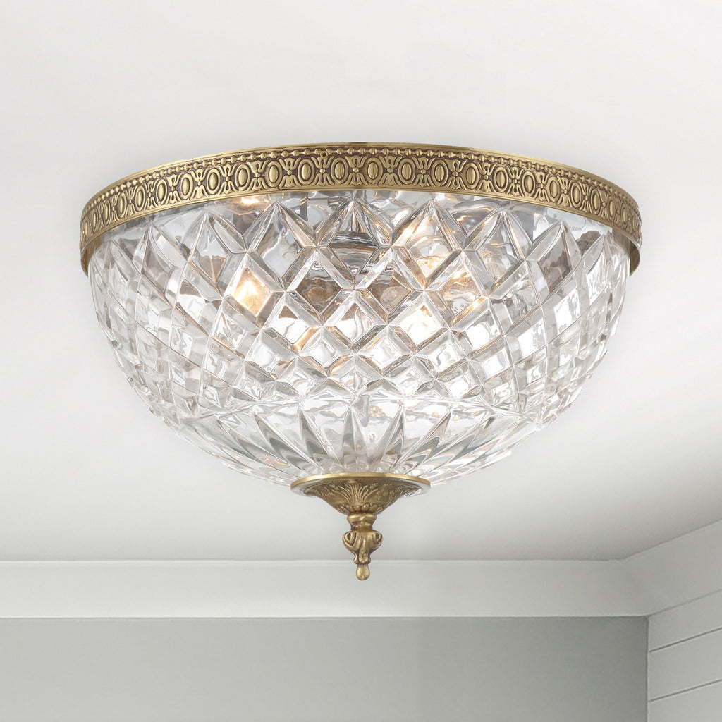 Crystorama 3 Light Olde Brass Crystal Flush Mount Semi Flush Crystorama