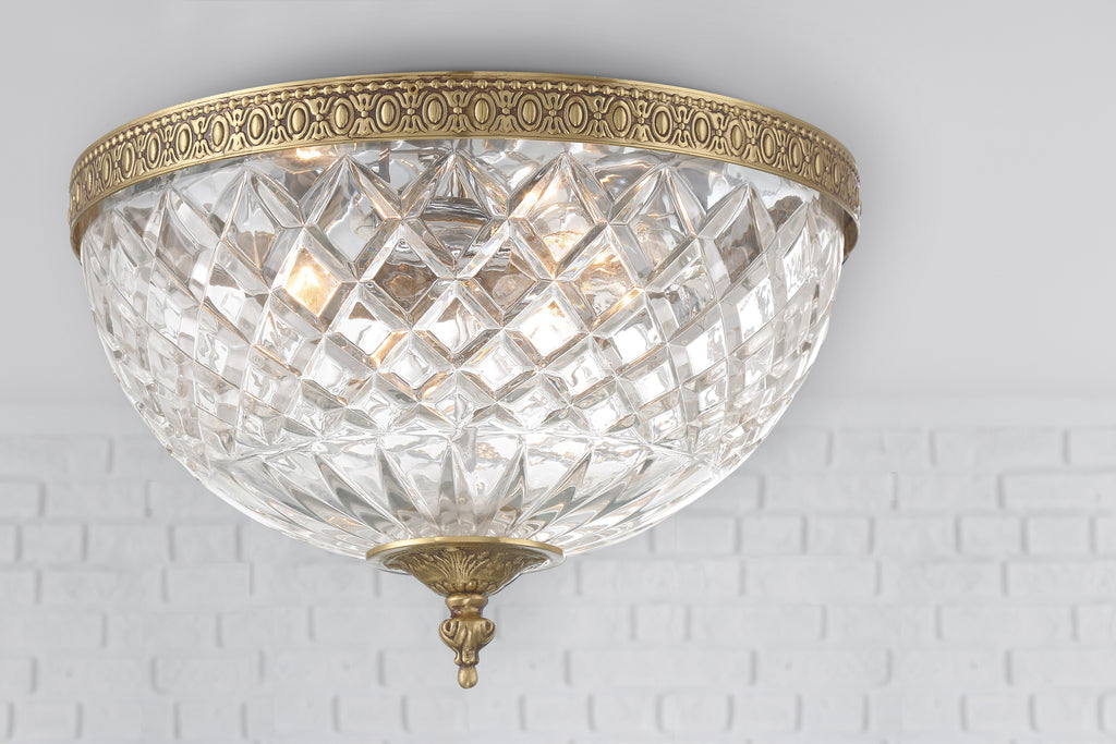 Crystorama 3 Light Olde Brass Crystal Flush Mount Semi Flush Crystorama