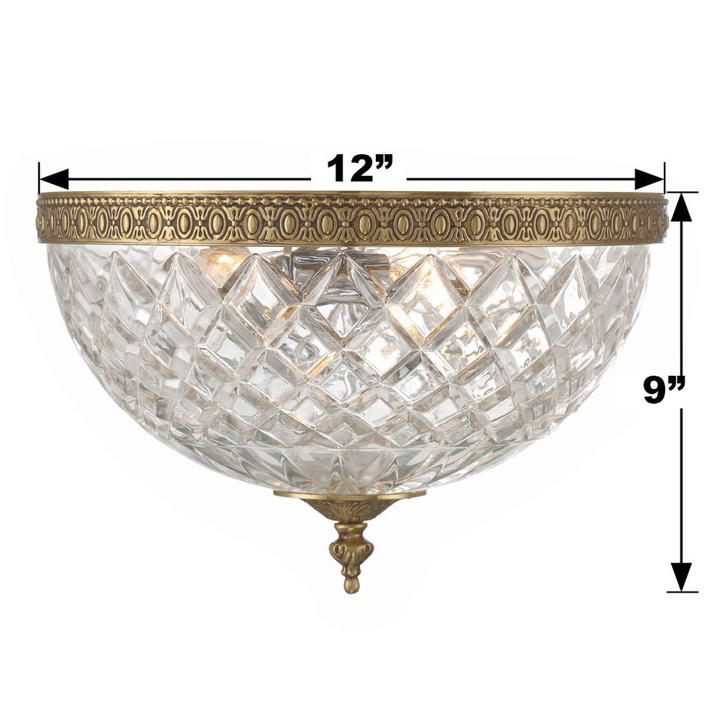 Crystorama 3 Light Olde Brass Crystal Flush Mount Semi Flush Crystorama