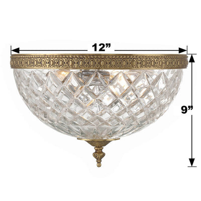 Crystorama 3 Light Olde Brass Crystal Flush Mount Semi Flush Crystorama