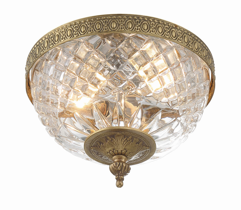 Crystorama 2 Light Olde Brass Crystal Flush Mount Semi Flush Crystorama