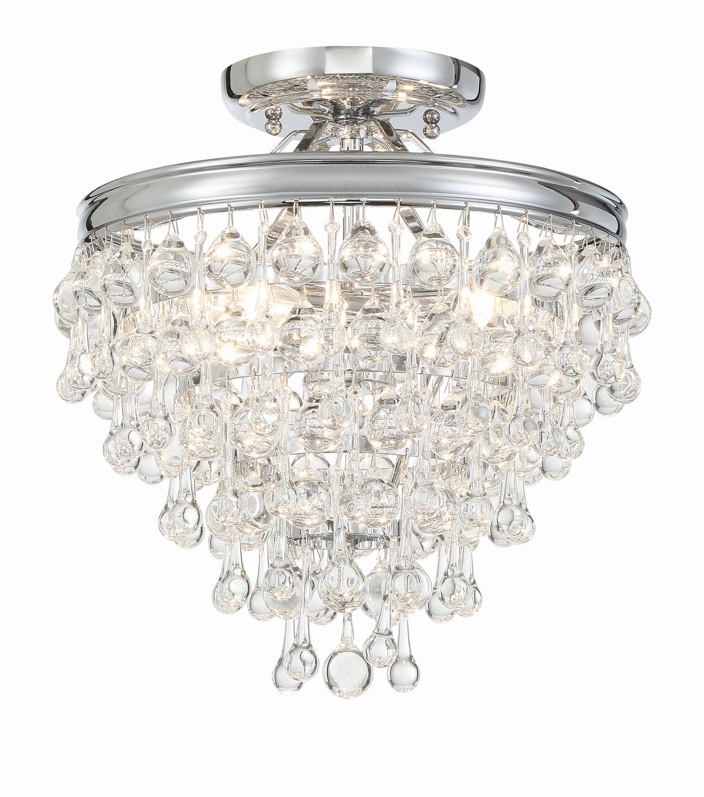 Calypso 3 Light Crystal Teardrop Polished Chrome Semi Flush Mount Semi Flush Crystorama