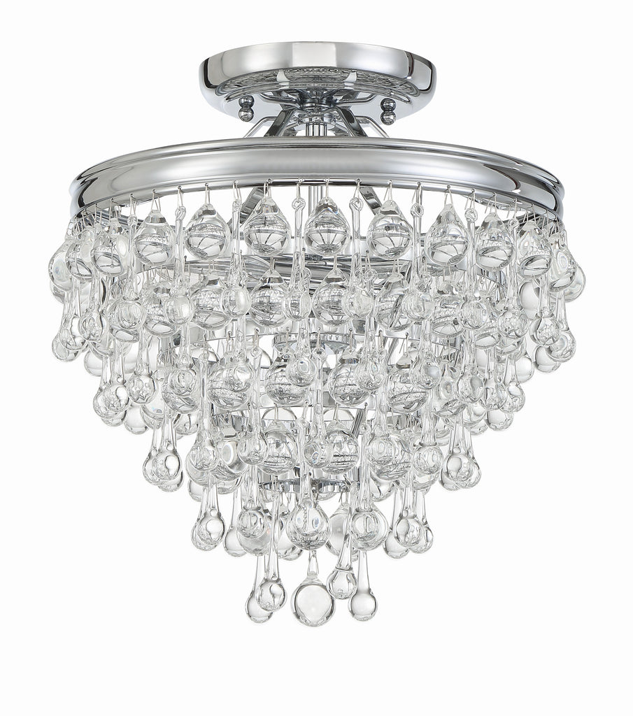 Calypso 3 Light Crystal Teardrop Polished Chrome Semi Flush Mount Semi Flush Crystorama