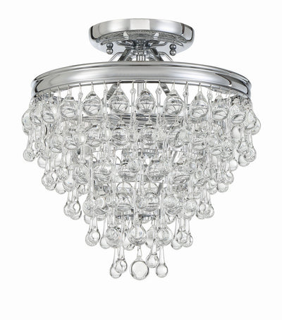 Calypso 3 Light Crystal Teardrop Polished Chrome Semi Flush Mount Semi Flush Crystorama