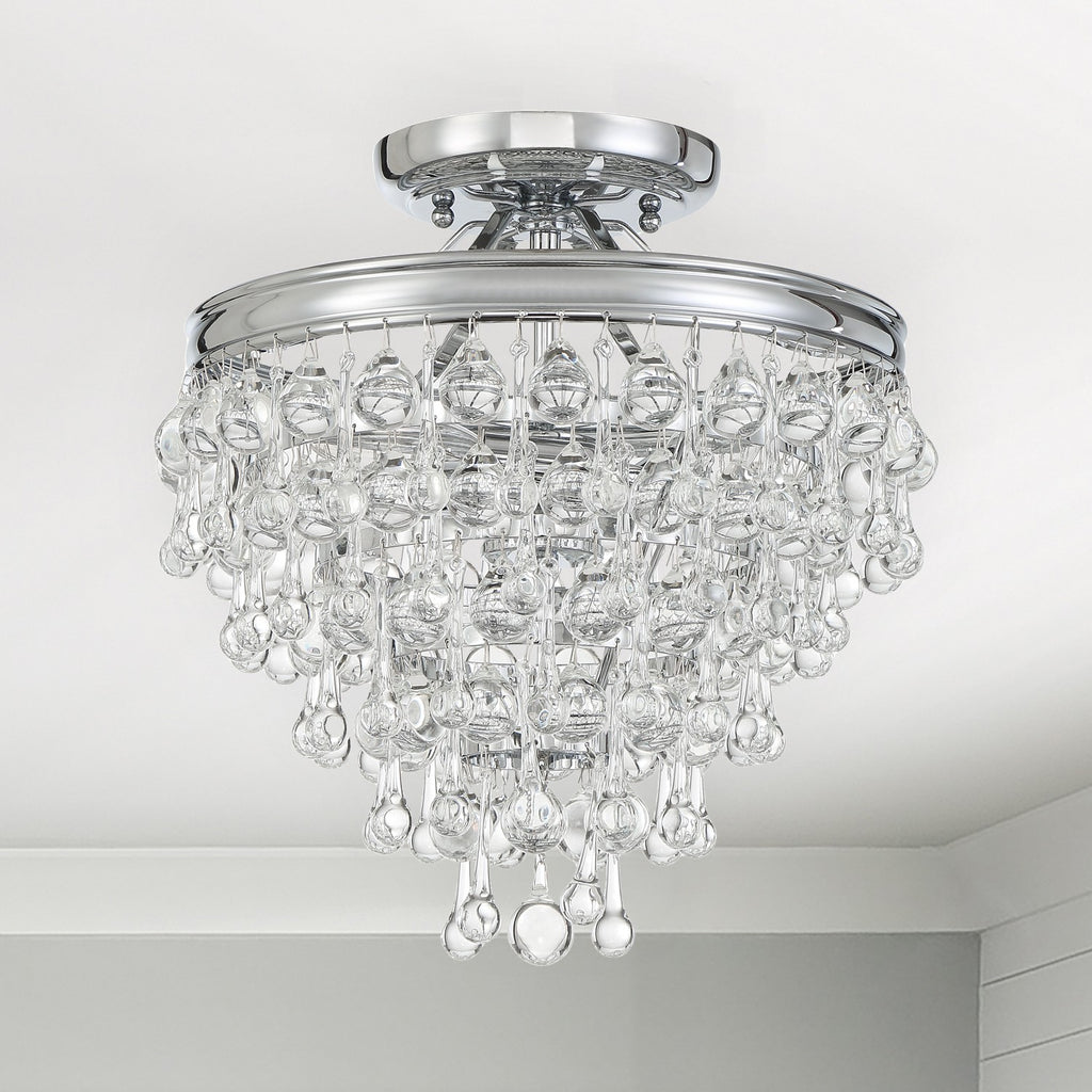 Calypso 3 Light Crystal Teardrop Polished Chrome Semi Flush Mount Semi Flush Crystorama