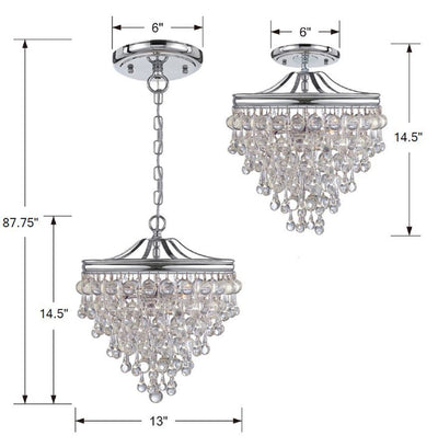 Calypso 3 Light Crystal Teardrop Polished Chrome Semi Flush Mount Semi Flush Crystorama