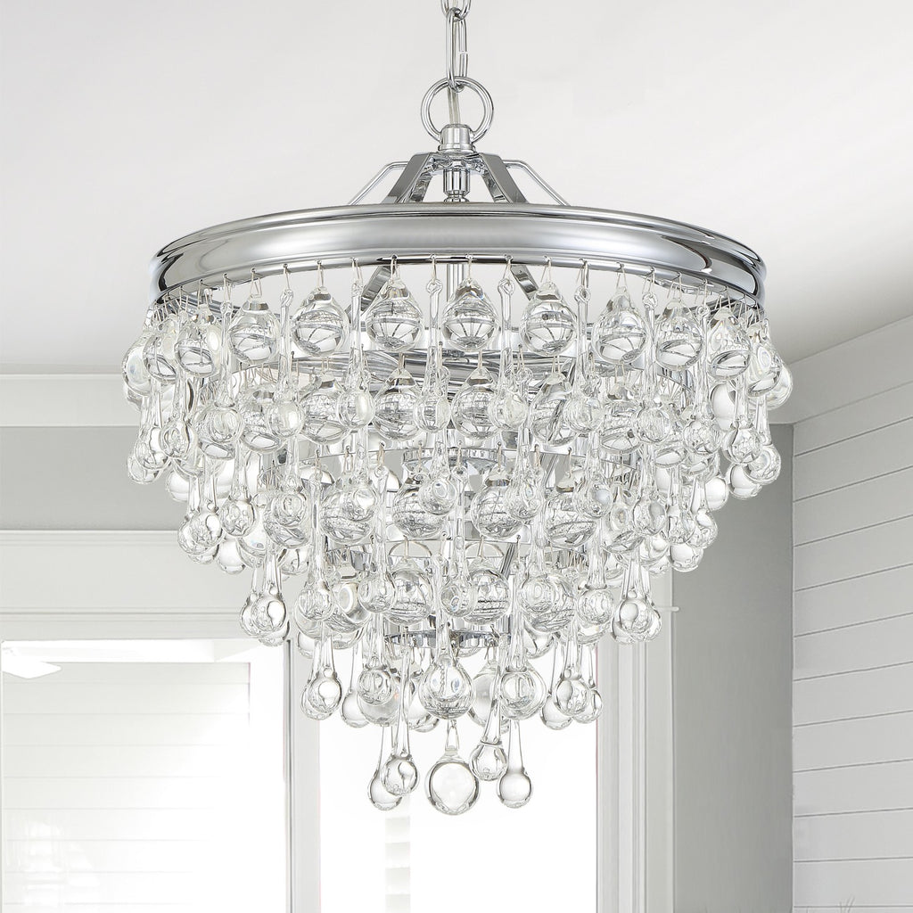 Calypso 3 Light Crystal Teardrop Polished Chrome Mini Chandelier Chandelier Crystorama