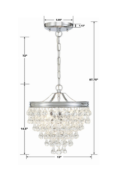 Calypso 3 Light Crystal Teardrop Polished Chrome Mini Chandelier Chandelier Crystorama