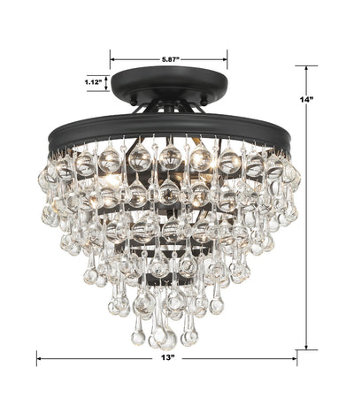 Calypso 3 Light Matte Black Semi Flush Mount Semi Flush Crystorama