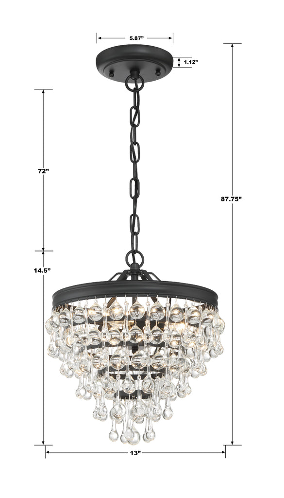 Calypso 3 Light Matte Black Mini Chandelier Chandelier Crystorama