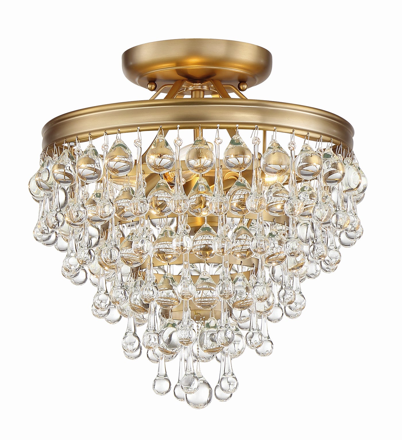 Calypso 3 Light Crystal Teardrop Vibrant Gold Semi Flush Mount Semi Flush Crystorama