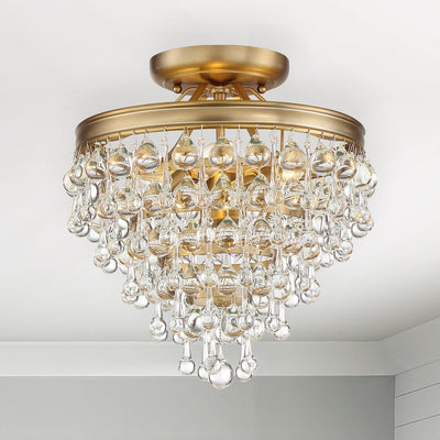 Calypso 3 Light Crystal Teardrop Vibrant Gold Semi Flush Mount Semi Flush Crystorama