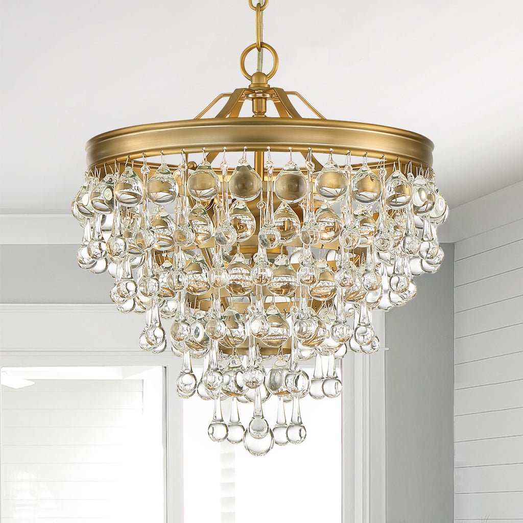 Calypso 3 Light Crystal Teardrop Vibrant Gold Mini Chandelier Chandelier Crystorama