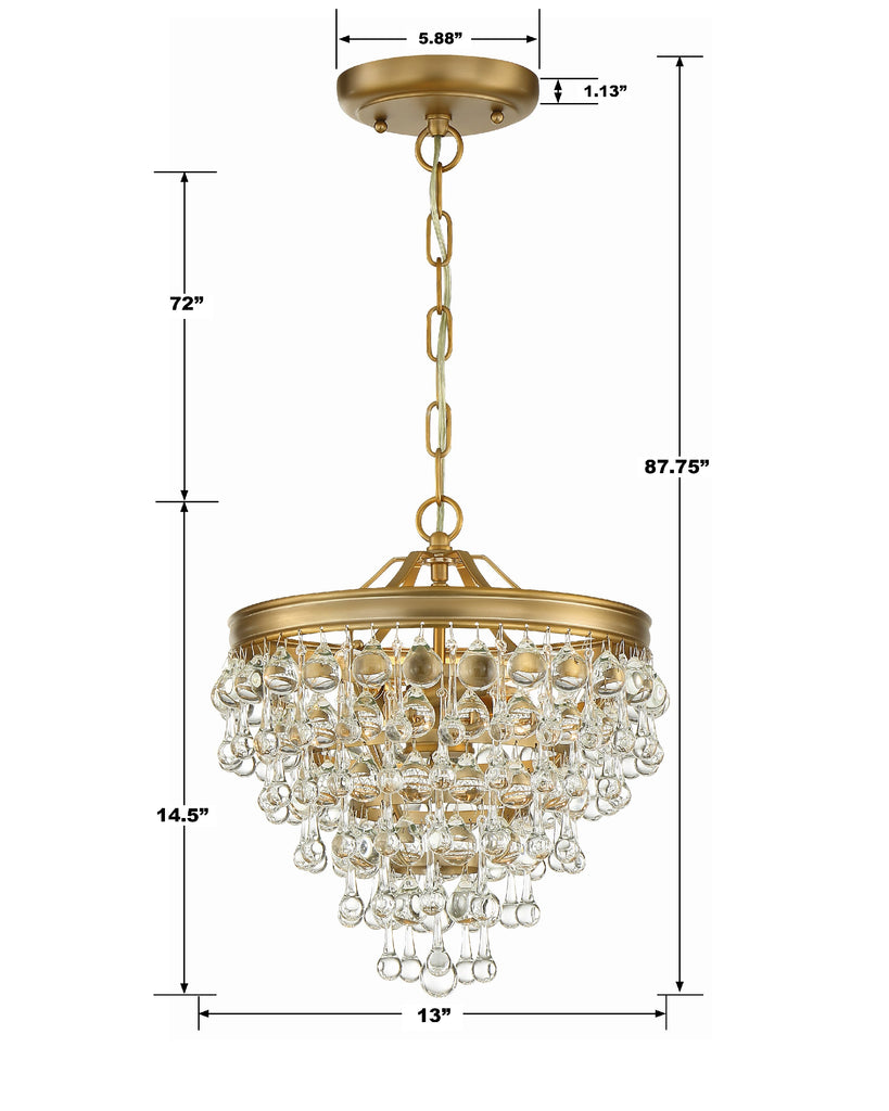 Calypso 3 Light Crystal Teardrop Vibrant Gold Mini Chandelier Chandelier Crystorama