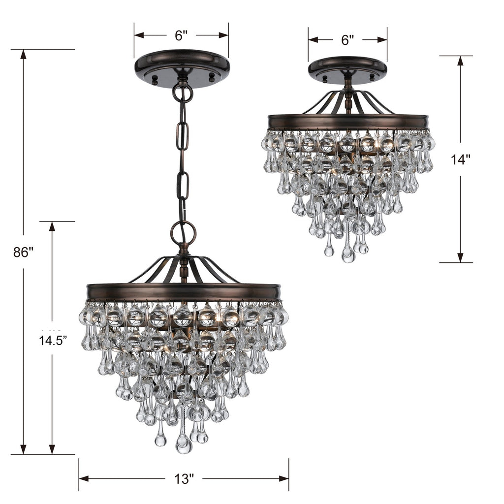 Calypso 3 Light Crystal Teardrop Vibrant Bronze Semi Flush Mount Semi Flush Crystorama