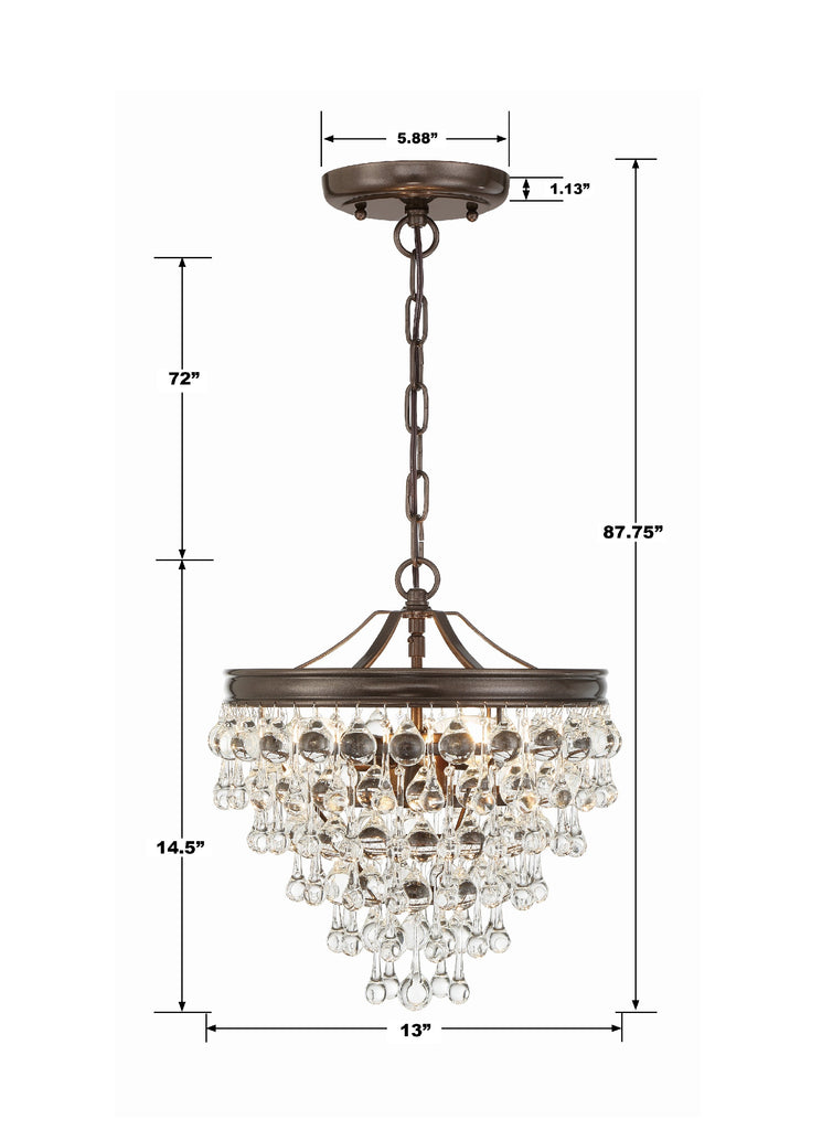 Calypso 3 Light Crystal Teardrop Vibrant Bronze Mini Chandelier Chandelier Crystorama