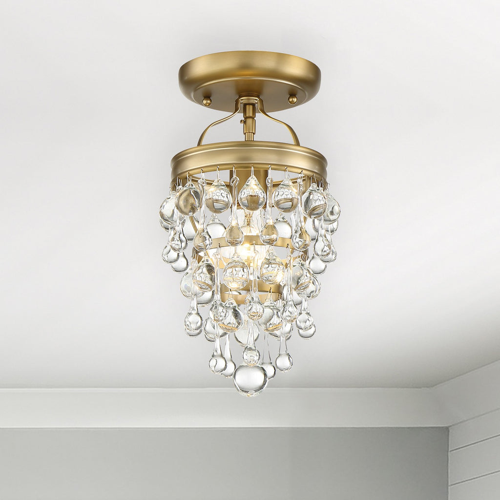 Calypso 1 Light Crystal Teardrop Vibrant Gold Semi Flush Mount Semi Flush Crystorama