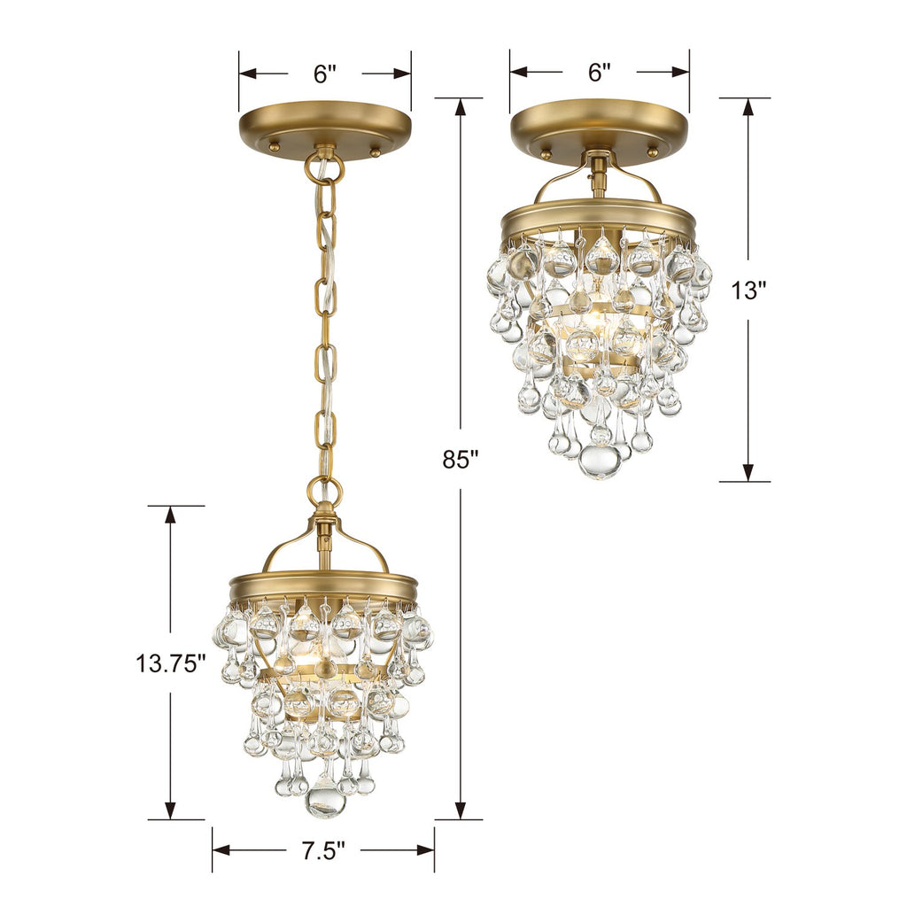 Calypso 1 Light Crystal Teardrop Vibrant Gold Semi Flush Mount Semi Flush Crystorama