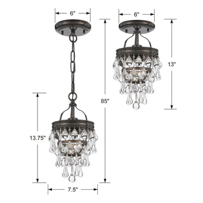 Calypso 1 Light Crystal Teardrop Vibrant Bronze Semi Flush Mount Semi Flush Crystorama