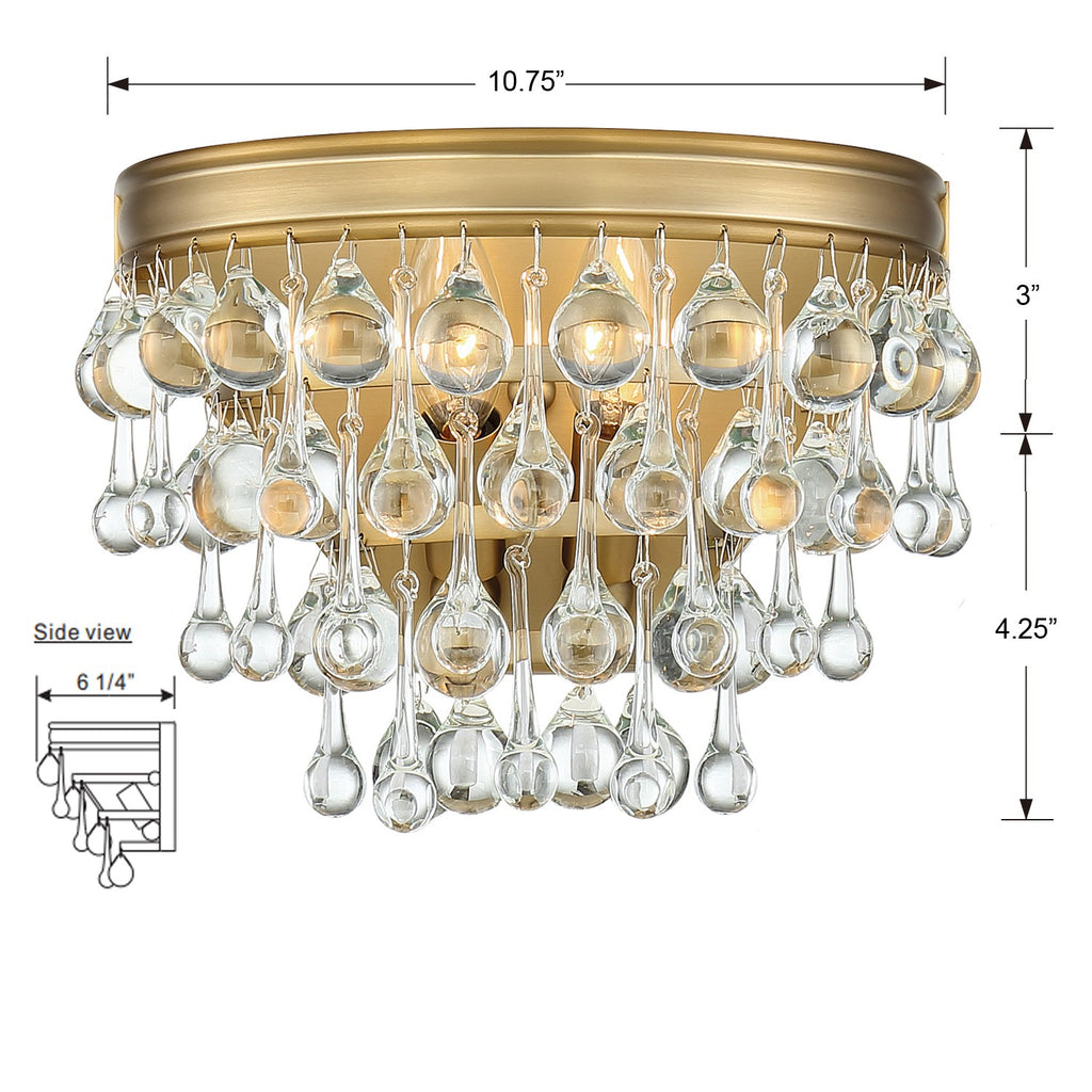 Calypso 2 Light Crystal Teardrop Vibrant Gold Sconce Wall Sconce Crystorama