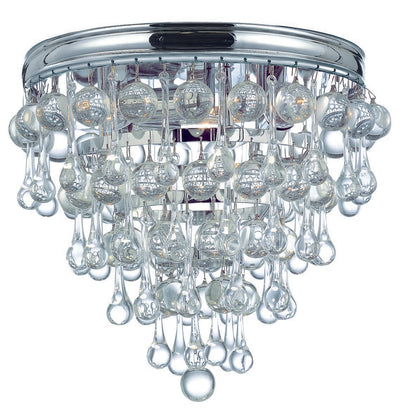 Calypso 3 Light Crystal Teardrop Polished Chrome Flush Mount Semi Flush Crystorama