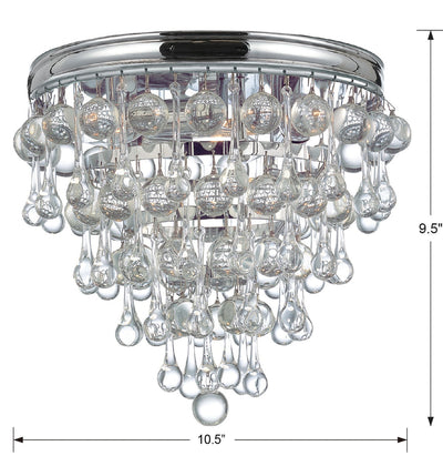 Calypso 3 Light Crystal Teardrop Polished Chrome Flush Mount Semi Flush Crystorama