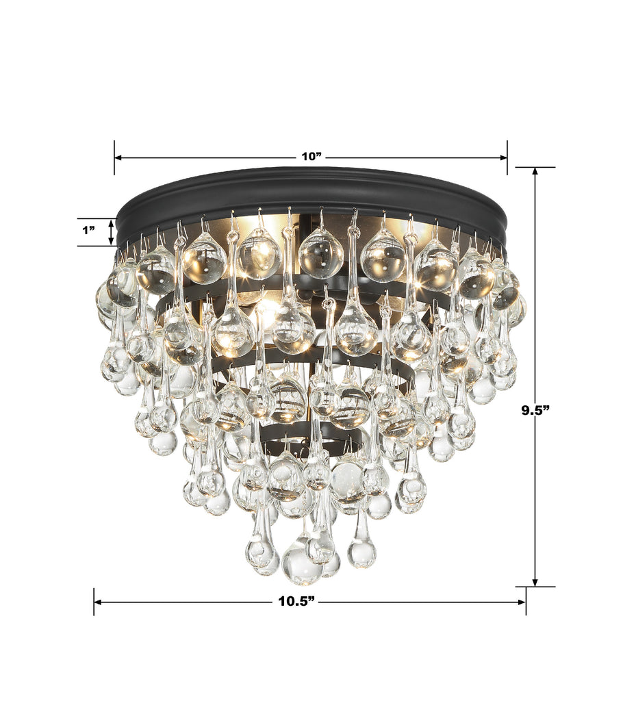 Calypso 3 Light Matte Black Flush Mount Semi Flush Crystorama