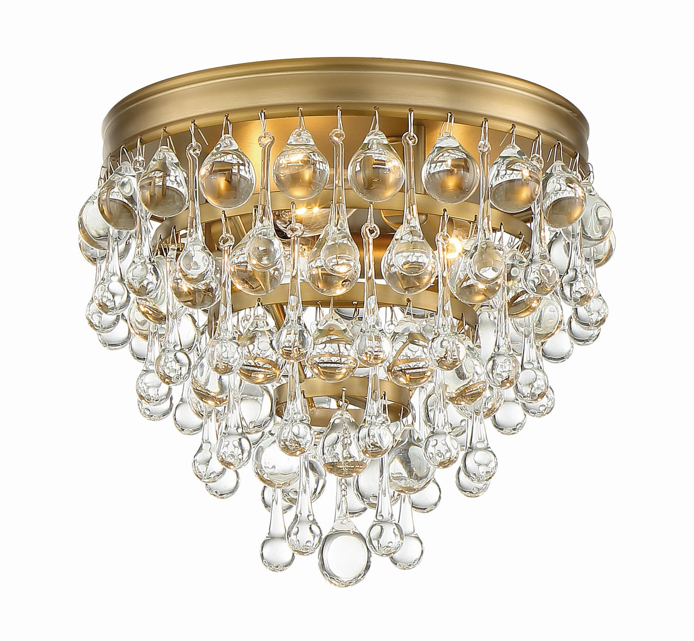 Calypso 3 Light Crystal Teardrop Vibrant Gold Flush Mount Semi Flush Crystorama