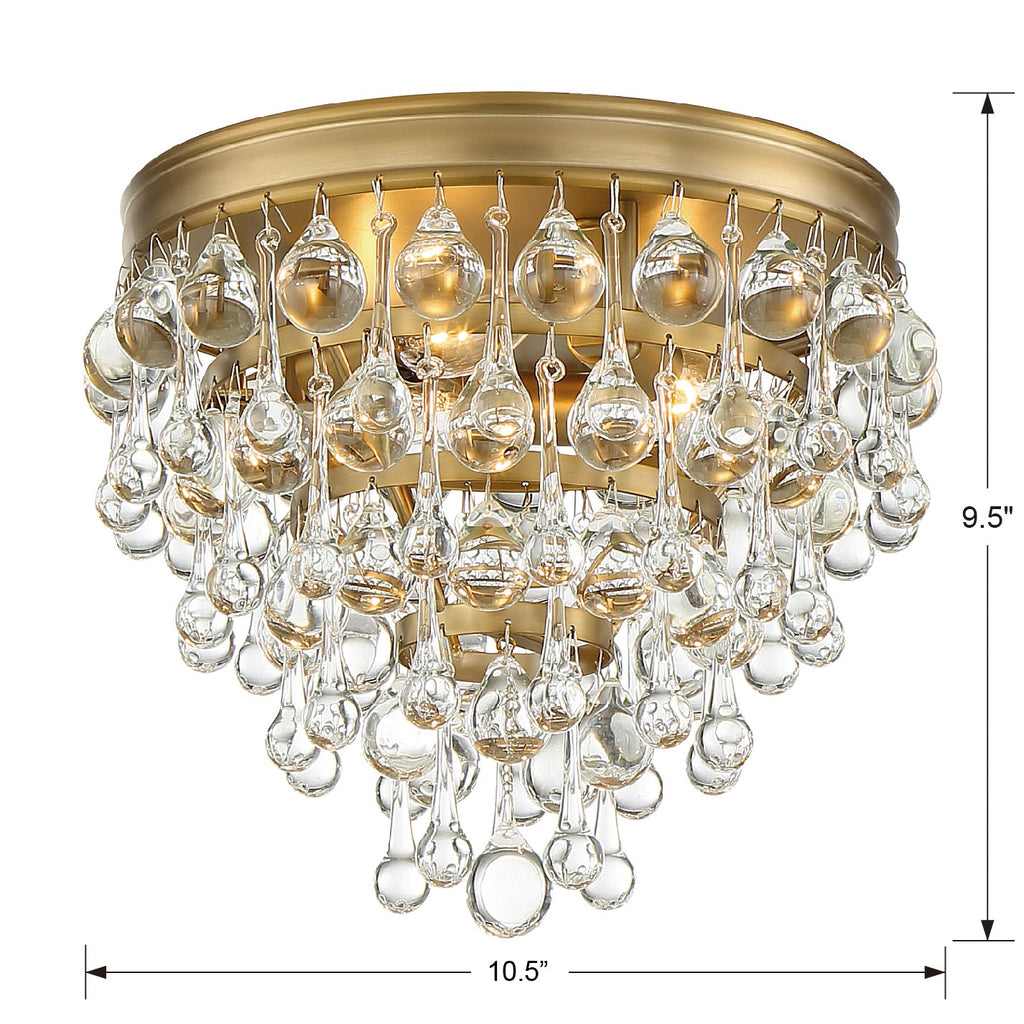 Calypso 3 Light Crystal Teardrop Vibrant Gold Flush Mount Semi Flush Crystorama